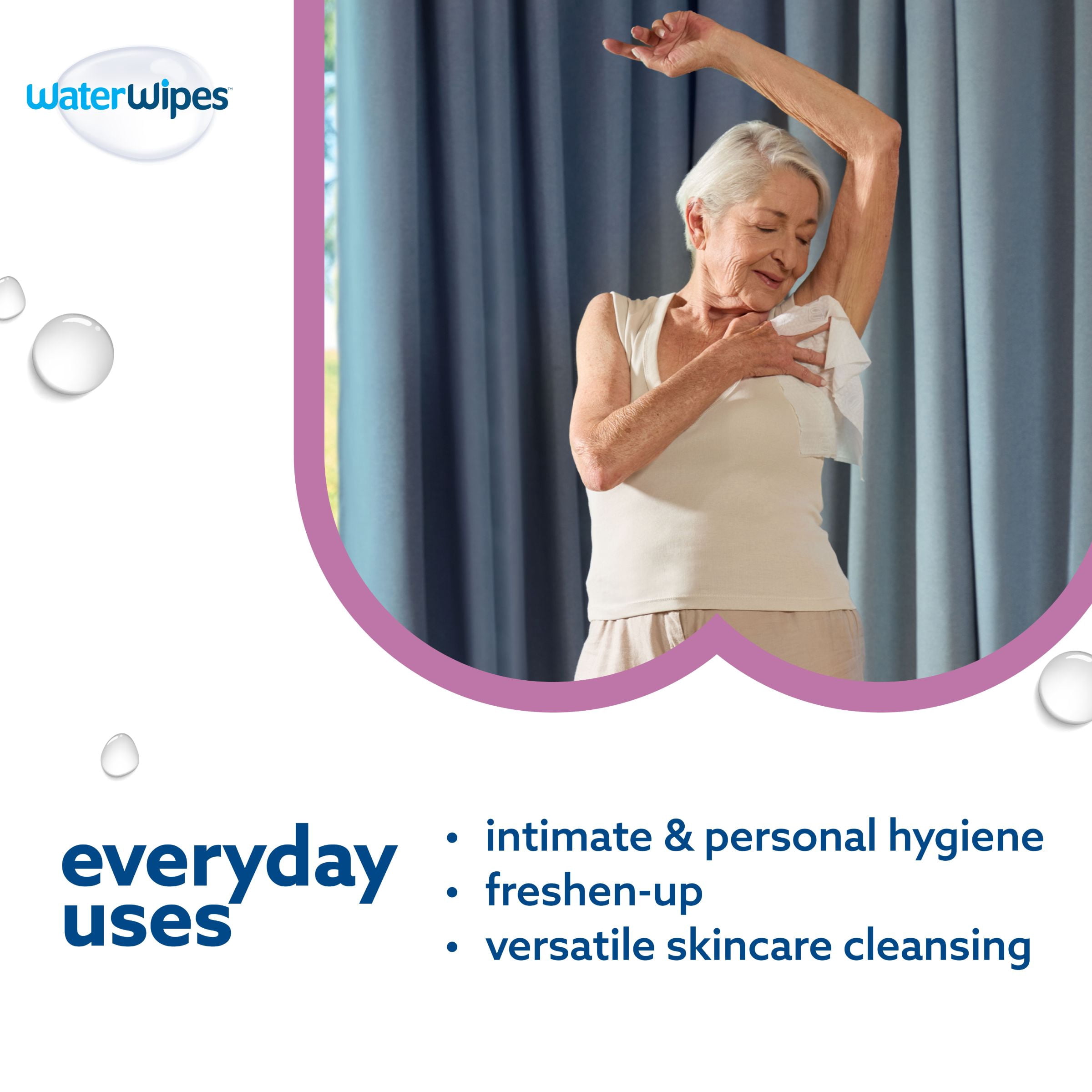 WaterWipes Sensitive Lingettes pour le Corps et les Parties Intimes,  99,9 % d'Eau, Lingettes Humides d'Hygiène Sans Parfum & Hypoallergéniques, Soins pour Adultes