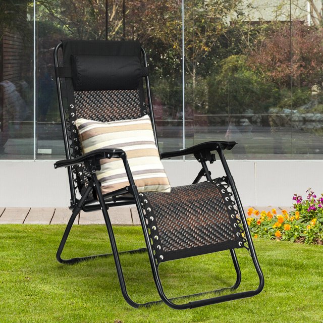 Gymax Chaise Longue Pliante en Rotin pour Patio avec Appui-Tête