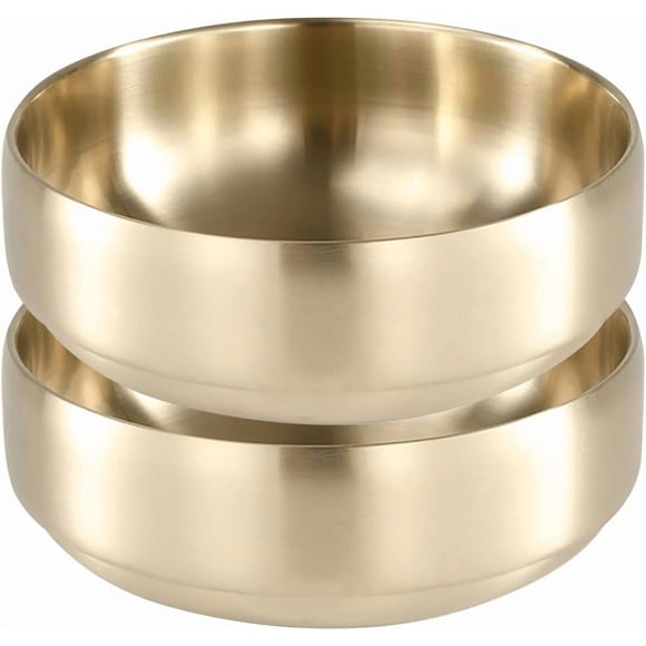 SANQIAHOME 1400ml/21cm Quality Double-Walled Stainless Steel Large Salad Bowl,2pcs/Set, Heat-Insulated and Anti-Scald Large-Capacity Soup Bowl,Gold
