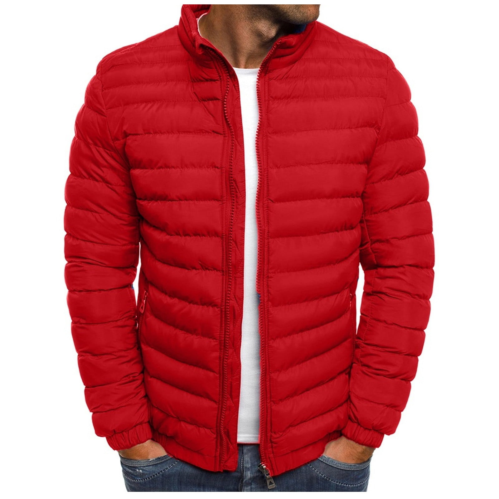 Mens Solid Color Jacket Cotton Padded Jacket Fashion Cotton Padded Jacket Mens Warm Cotton Padded Jacket