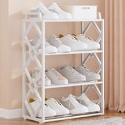 Yannianjz Shoe Rack Organizer, Four Tier Plastic Shelf Unit, Entryway Shoe Cabinet with Doors, Stackable Bedroom Storage Rack, Compact Daily Use Shoe Stand for Home Closet