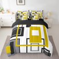 thumbnail image 2 of YST Abstract Geometry 7 Piece Bed In A Bag Geometric Square Striped Bedding Set Black White Yellow Grey Comforter Set For Kids Adults,Modern Simple Bedding Comforter Set Full Size, 2 of 5