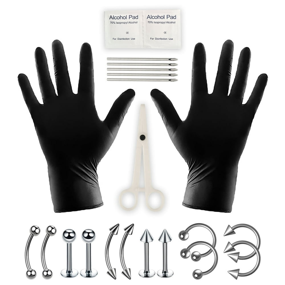 AMERTEER 22Pcs Piercing Kit Nose Piercings Nose Ring Surgical Steel Piercing Jewelry Tool