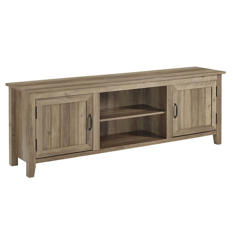 Pemberly Row 70" TV Console with 2-Side Doors and Storage in Rustic Oak