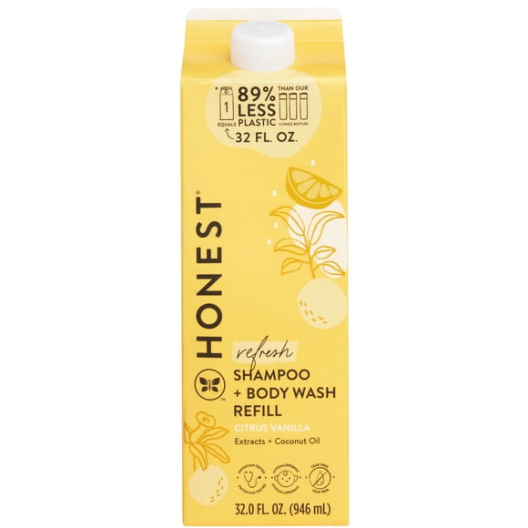 The Honest Company 2-in-1 Cleansing Shampoo + Body Wash Refill Carton | Gentle for Baby | Naturally Derived Tear-free Hypoallergenic | Citrus Vanilla Refresh 32 fl oz