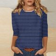 thumbnail image 2 of Blouses pour Femmes Mode Blouses à Rayures Imprimées pour Femmes T-Shirt à Manches Trois-Quarts Haut à Col Rond, 2 of 5