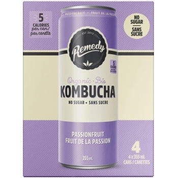 Remedy Kombucha Biologique Sans Sucre Fruit de la Passion 4x355ml