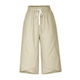 thumbnail image 4 of AherBiu Womens Capris for Summer Cotton Linen High Waisted Drawstring Cropped Pants Loose Lounge Capris Trousers, 4 of 6