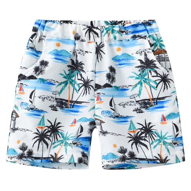 MIASHUI Maillots de Bain Garçon Shorts d'Été Légers de Plage Shorts de Natation, Blanc, 7-8 Ans