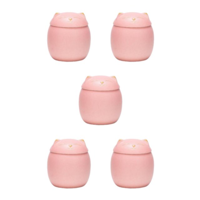 Baohd Large Capacity Ceramic Canisters Cute For Wide Application Sturdy And Durable Ceramics Cat Form Ceramic Tea Jars pink 150ml 5Set