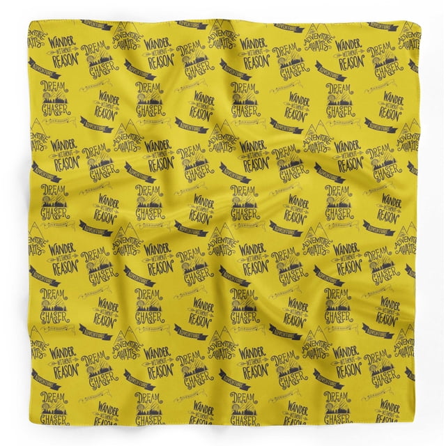Bimba Yellow Dream Chaser Text Printed Pure Silk Scarf For Hair Neck Head Bandanas For Women 40 x 80 Inches