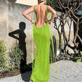 thumbnail image 3 of Birdeem Robe Longue d'Été pour Femmes Couleur Unie Mode Aguichant Dos Ouvert à Lacets Soutien-Gorge Robe à Col Suspendu, 3 of 10