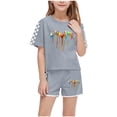 thumbnail image 1 of Économies d'Été! HVOBTTY Ensemble Décontracté 2 Pcs à Manches Courtes pour Filles, Ensemble de Mode Décontracté à Manches Courtes pour Garçons et Filles avec Col Rond, Boutons et Short Imprimé Gris, 7 Ans, 1 of 4