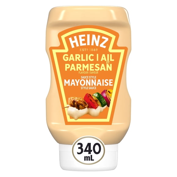 Heinz Garlic Parmesan Flavour Mayonnaise Style Sauce, for Schnitzel, Fries and Roasted Vegetables, 340 mL Bottle