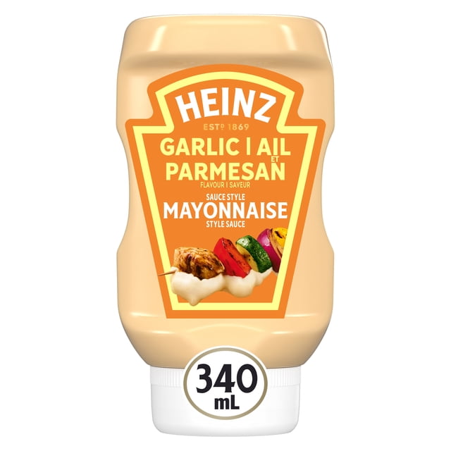 Heinz Garlic Parmesan Flavour Mayonnaise Style Sauce, for Schnitzel, Fries and Roasted Vegetables, 340 mL Bottle
