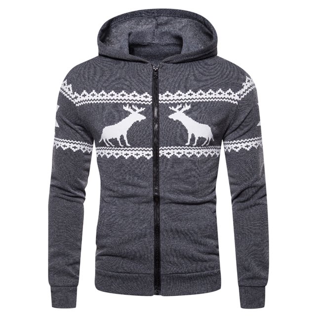 Cardigan à Capuche à Fermeture à Glissière Imprimé Faon de Noël pour Hommes