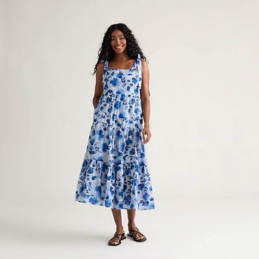 Robe à volants imprimée à bretelles tissées Mexx pour femme