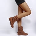 thumbnail image 3 of Bottes Mi-Mollet Décontractées pour Femmes, Mode, Boucle, Suède, Bout Rond, Plates, Sans Talons, Bottillons Courts, Hiver Automne, 3 of 7