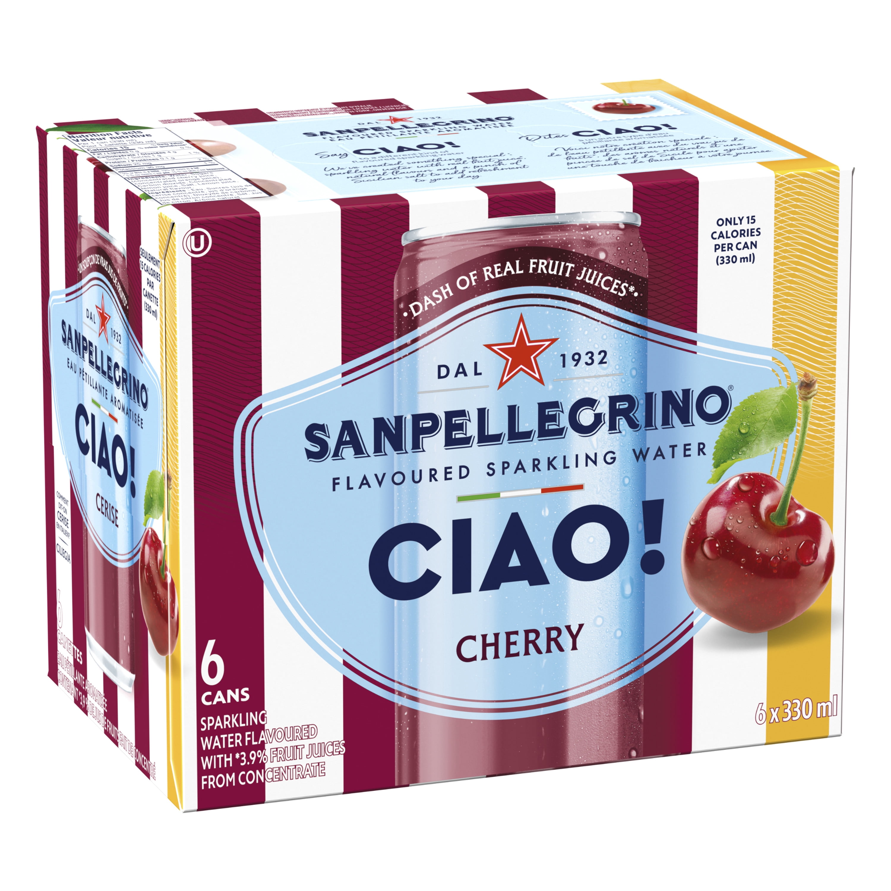 San Pellegrino CIAO! Cherry Flavoured Italian Sparkling Water, Dash of Real Fruit Juice 6x330ml