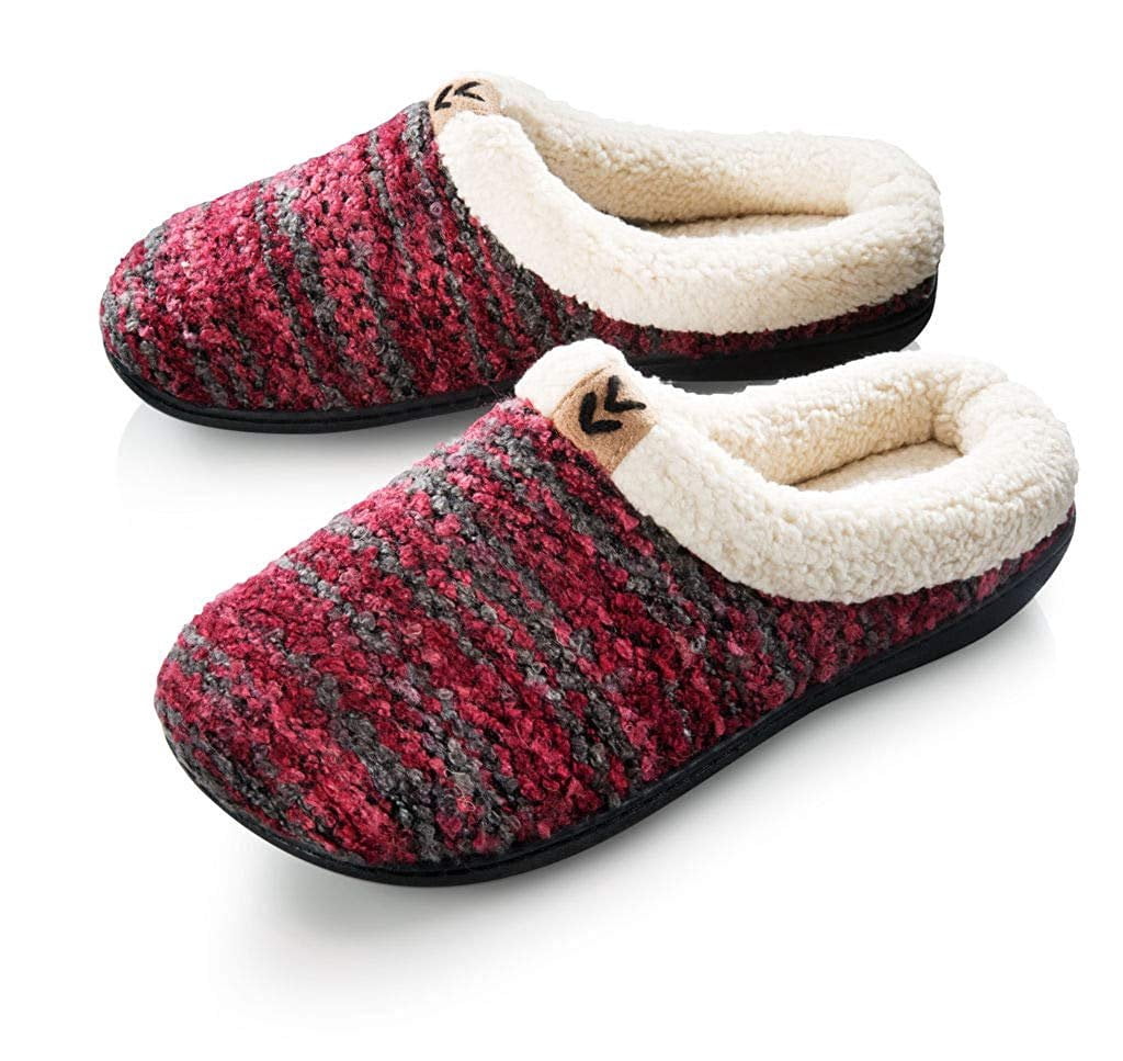 roxoni Fuax Wool Women Sweater Memory Foam Slip On Slippers Large/8.5-9 BM US, Wine