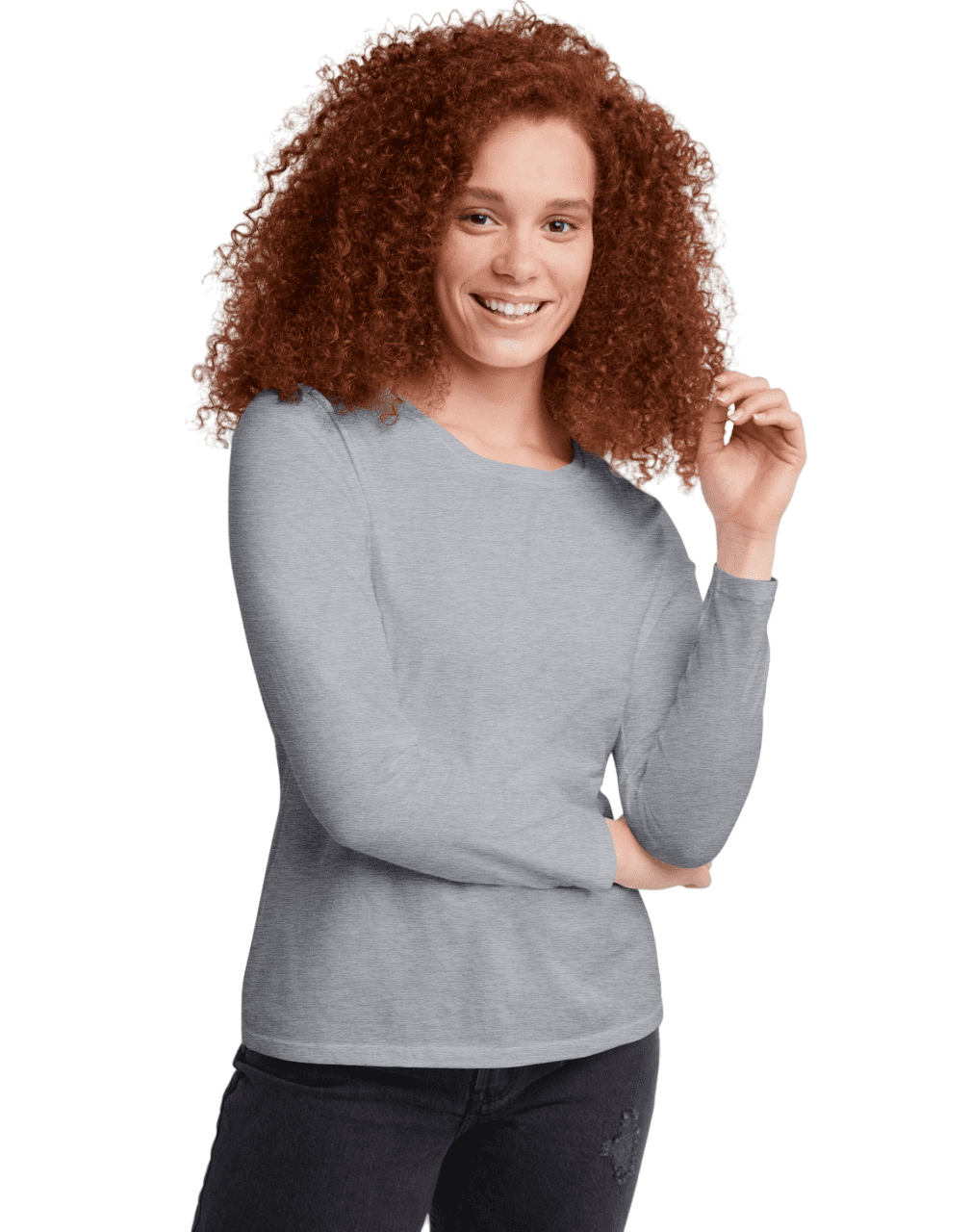 Hanes T-Shirt à Manches Longues à Col Ras du Cou pour Femmes, m, Acier Pâle