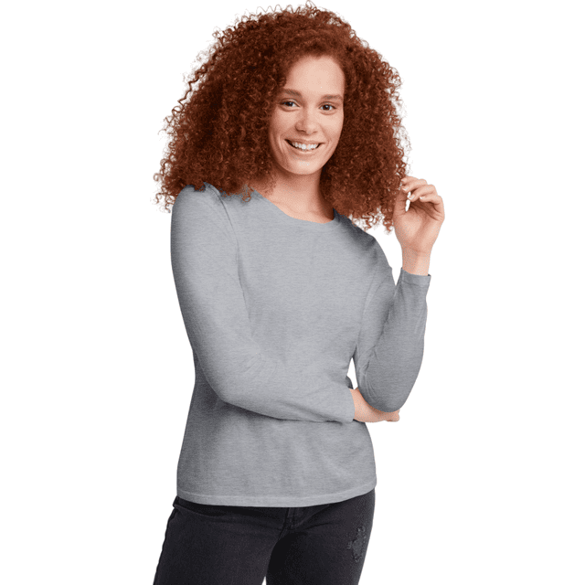 Hanes T-Shirt Col Rond à Manches Longues pour Femmes, P, Acier Clair