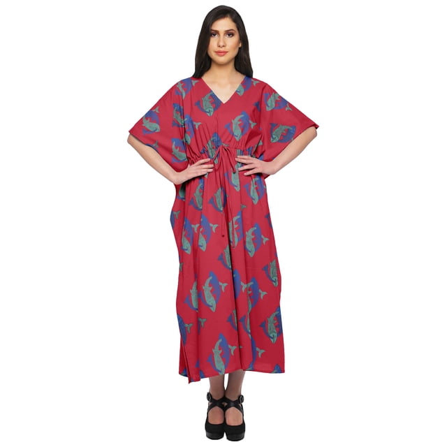 Moomaya Sortie de Plage Kaftan pour Bikini, Robe Caftan Longue Maxi pour Femmes - L-XL