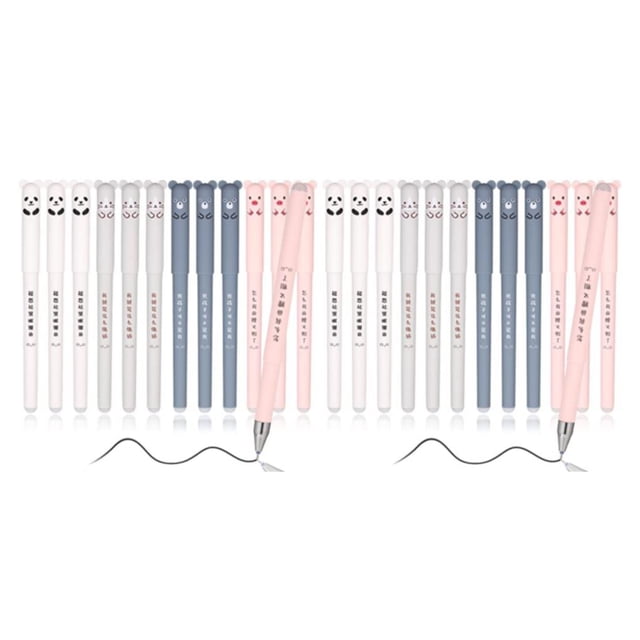 QualitChoice 12 Pcs/ensemble Stylo à Bille Roulante Effaçable et Réécriture avec Mignon Dessin Animé Encre Fiable Écriture Fluide Noir 2Ensemble