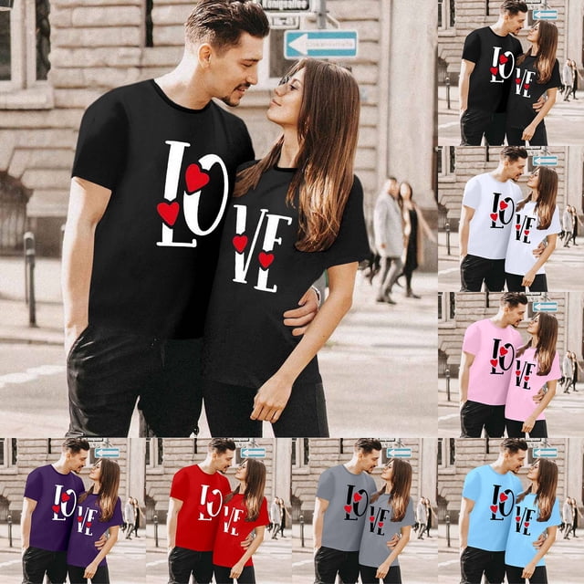 Chandails à Col Rond pour Couples Assortis, Imprimé de Lettres de la Saint-Valentin, Mode, Confortable, Coupe Ample, T-Shirt Décontracté Léger, Tunique, Haut Confortable et Doux, Chemisiers pour Lui et Elle, Vêtements de Vacances, Rouge, TTG