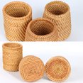 thumbnail image 4 of Hand Woven Rattan Pen Holder Cups Wicker Makeup Brush Storage Basket Kitchen Cookware Organizer Caddy Home Table Decoration, 4 of 8