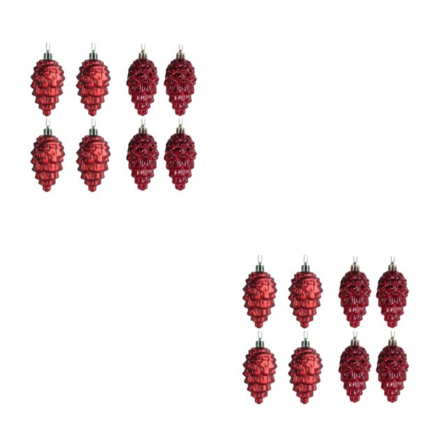 Ruiboury 8pcs Unique Christmas Tree Decorations Plastic Pine Cone Pendant Plastic Pine Tree Hanging ABS Christmas Decorations Wine Red 2Set