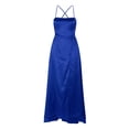 thumbnail image 5 of B91xZ Bodycon Maxi Dress One Shoulder High Split Sleeveless Ruched Sexy Cocktail Maxi Long Dress,Dark Blue L, 5 of 5