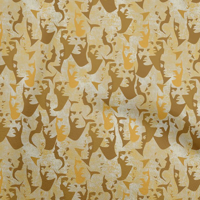 oneOone Tissu Tabby Soie Moutarde Foncé Abstrait pour Robe Tissu Imprimé au Mètre 42 Pouces de Large