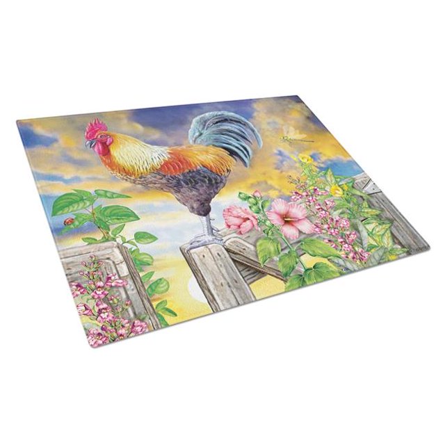 Carolines Treasures PRS4063LCB Rooster Barnyard Morning Glass Cutting Board - Large