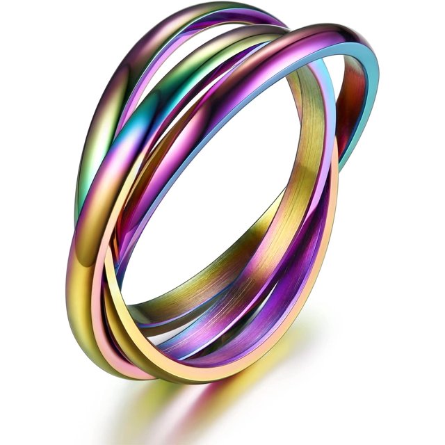 ORUYROP Women Triple Interlocked Rolling Ring, Delicate Looking, Stainless Steel/Gold Plated/Black (Send Gift Box)