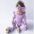 thumbnail image 4 of Newborn Baby Girl Boy Ruffled Long Sleeve Romper Solid Color Casual Bodysuit Spring Fall Clothes, 4 of 6