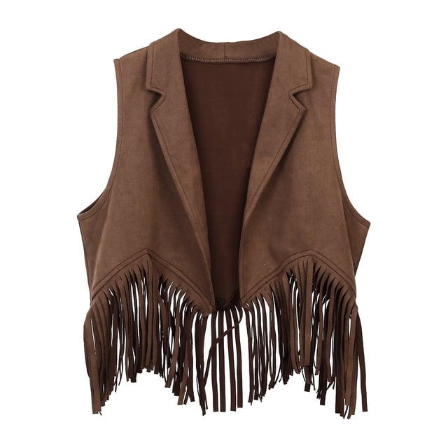 Gilet Western de Cowboy à Franges, Ouvert à l'Avant, Veste de Taille pour Filles, Déguisement de Fête