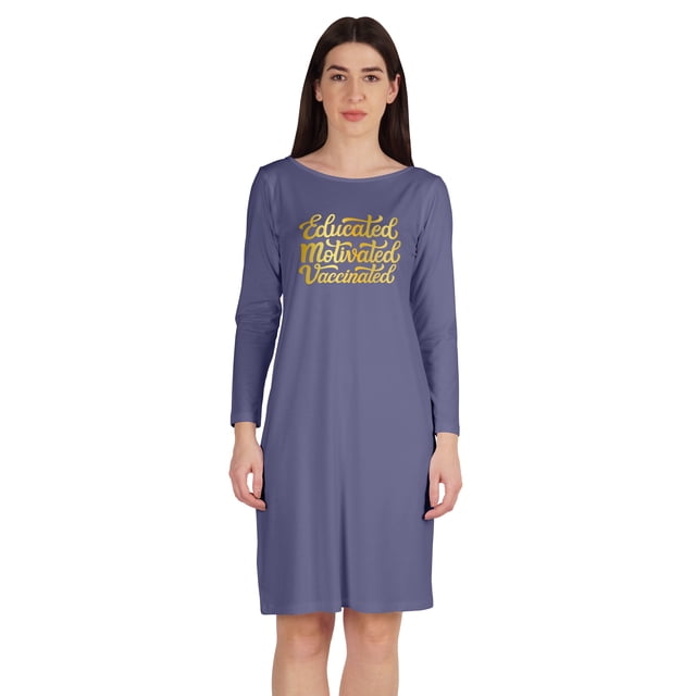 Inkmeso Educated Motivated Vaccinated T-Shirt Funny Pro Vaccine Boat Neck Dress