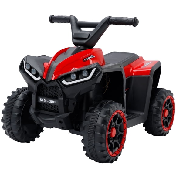 Bruce&Shark Kids Electric Ride-On Car, 12V All-Terrain ATV with 2 Hours Play, Music & LED Lights, Safety Belt, for Boys&Girls, Red