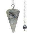 thumbnail image 1 of Angelstones Natural Labradorite Gemstone Rock Crystal Hexagonal Pointed Reiki Chakra Pendant Pendulum, 1 of 3