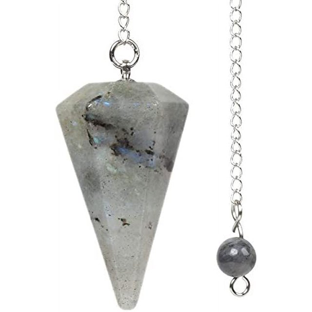 Angelstones Natural Labradorite Gemstone Rock Crystal Hexagonal Pointed Reiki Chakra Pendant Pendulum