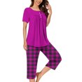 thumbnail image 2 of Rbaofujie Pyjama pour Filles Femmes Décontracté Col Rond Manches Courtes Blouse Pantalon Mode Ensemble de Pyjama Vêtements de Nuit pour Femmes, 2 of 7