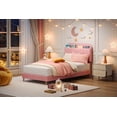 thumbnail image 3 of BeesClover Velvet Platform Bed with Storage Headboard and Bookcase, Upholstered Bed Frame for Kids and Girls, Quiet Design with Strong Wood Slats and Metal Legs, Easy Assembly, 3 of 6