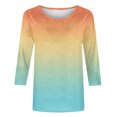 thumbnail image 4 of VSSSJ Hauts à Manches 3/4 pour Femmes Décontractés Tendance à Imprimé Dégradé Manches Raglan Col Ras du Cou Coupe Décontractée Tunique T-Shirt Respirant Jaune TTG, 4 of 4