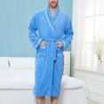 thumbnail image 2 of Penkiiy Fleece Robe Bathrobe Men Solid Casual Keep Warm Pocket Night Gown Bathrobe M Blue, 2 of 7