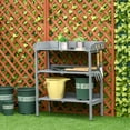 thumbnail image 2 of Outsunny Outdoor Potting Bench, Wooden Potting Table w/ Hooks, Grey, 2 of 9