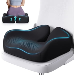Lolsea Seat Cushion for Office Chair, Memory Foam Office Chair Cushion for Sciatica, Tailbone & Back Pain Relief, Black
