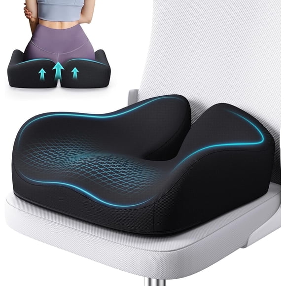 Lolsea Seat Cushion for Office Chair, Memory Foam Office Chair Cushion for Sciatica, Tailbone & Back Pain Relief, Black