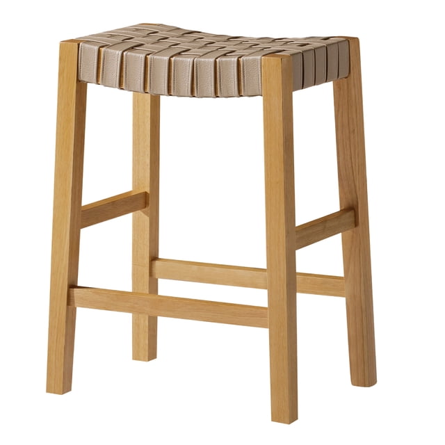 Maven Lane Emerson Counter Stool in Weathered Natural Wood Finish with Avanti Bone Vegan Leather