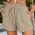 thumbnail image 2 of Timegard Womens Shorts Cotton Linen Ruffle Elastic Waisted Drawstring Summer Lounge Shorts with Pockets, 2 of 6